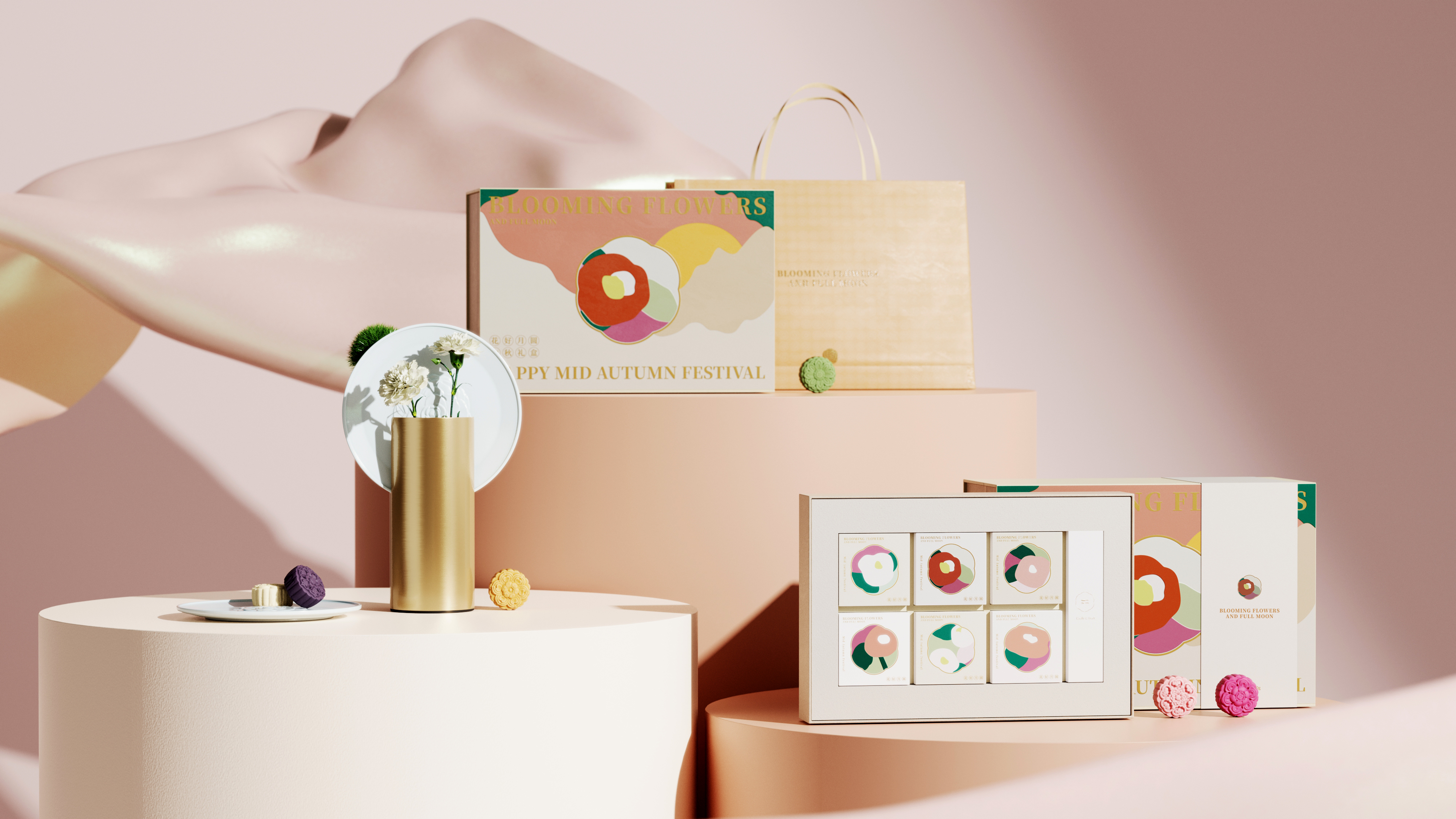 Mid-autumn Festival，Floral apparatus，Moon Cake，Gift box，