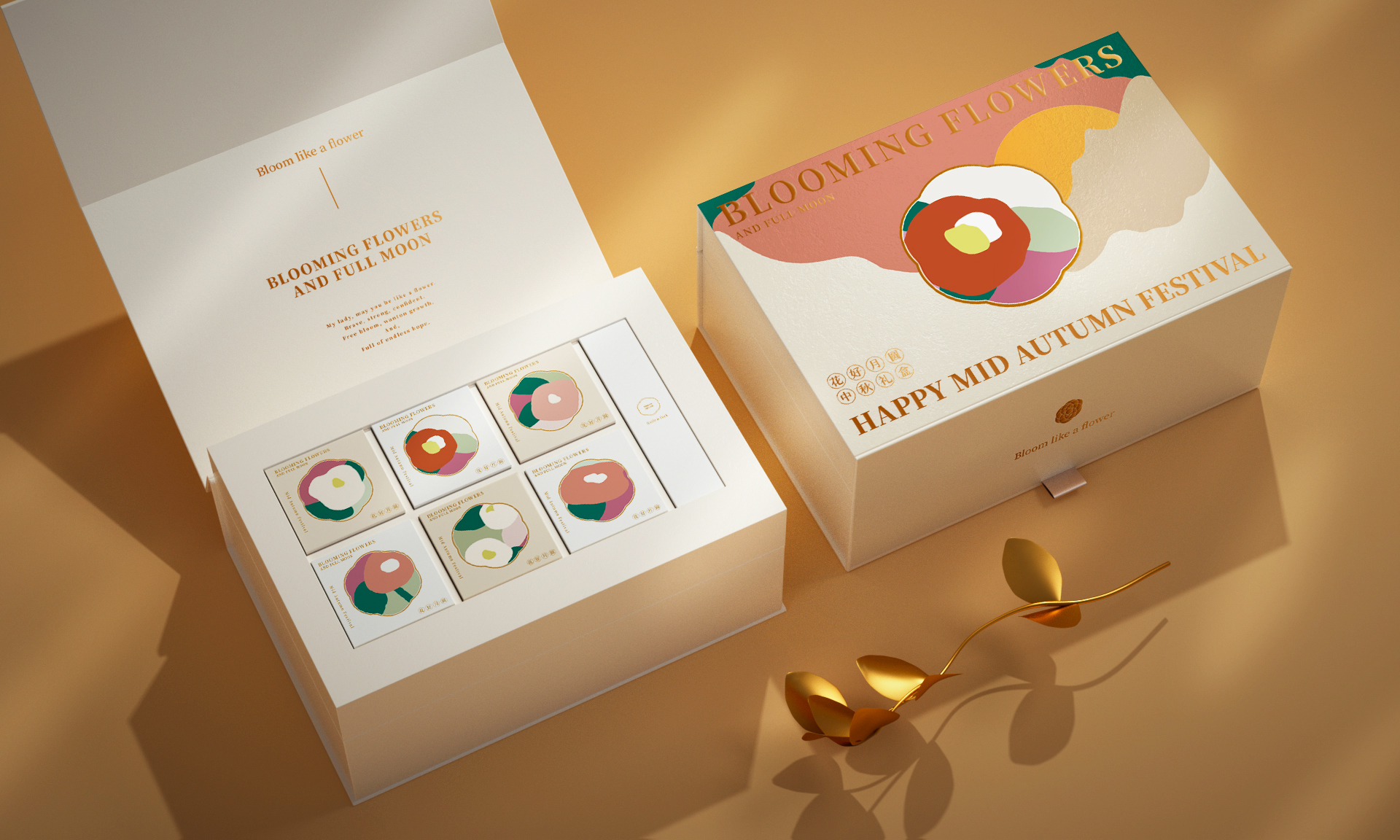 Mid-autumn Festival，Floral apparatus，Moon Cake，Gift box，