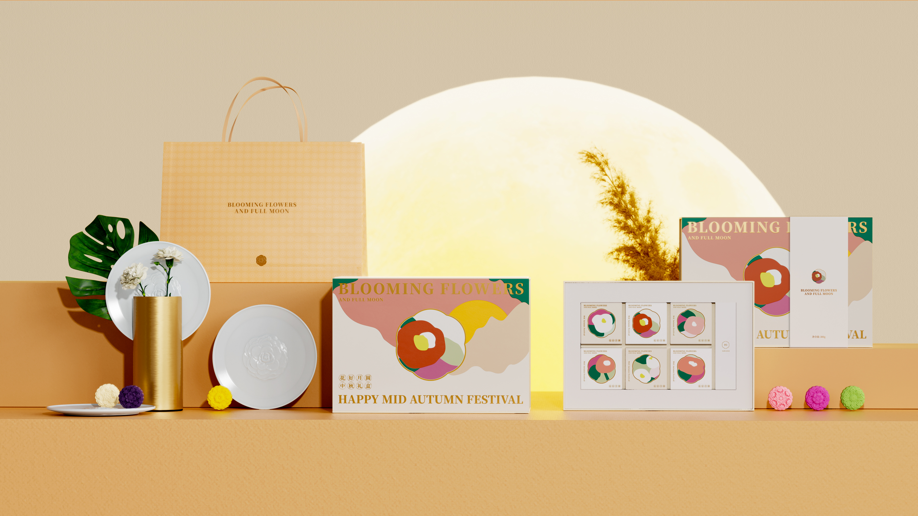 Mid-autumn Festival，Floral apparatus，Moon Cake，Gift box，