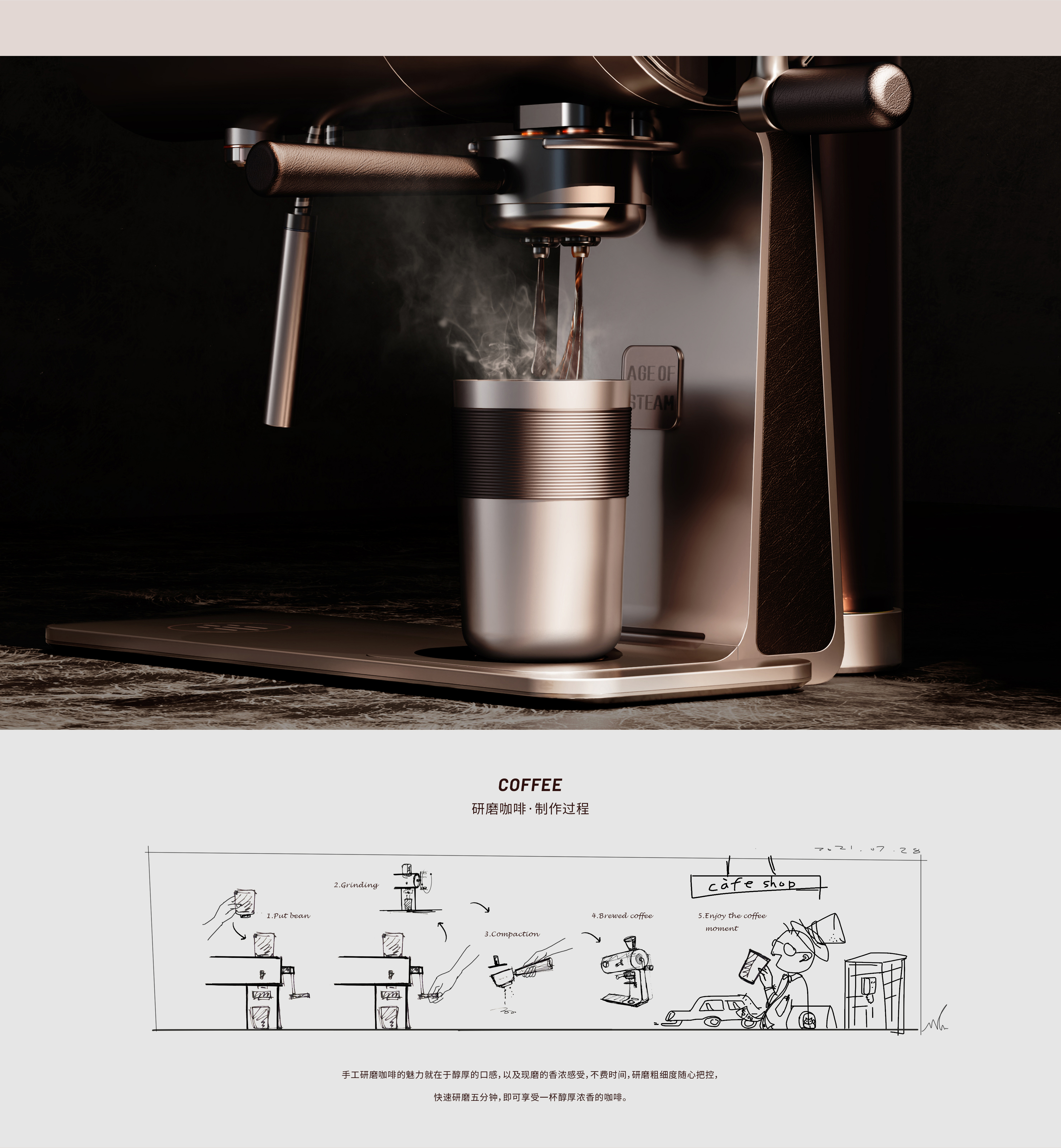 grind，Coffee machine，Metal master，The imprint of things Innovative design，