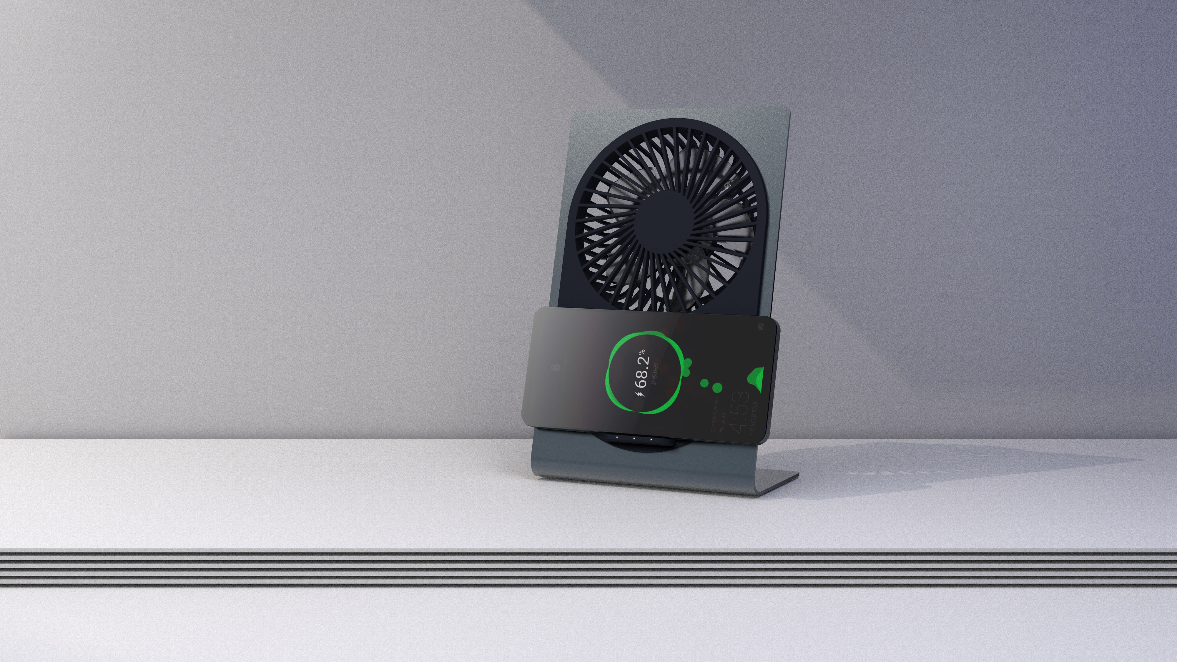 Desktop small fan，Mobile phone bracket，Wireless charging，