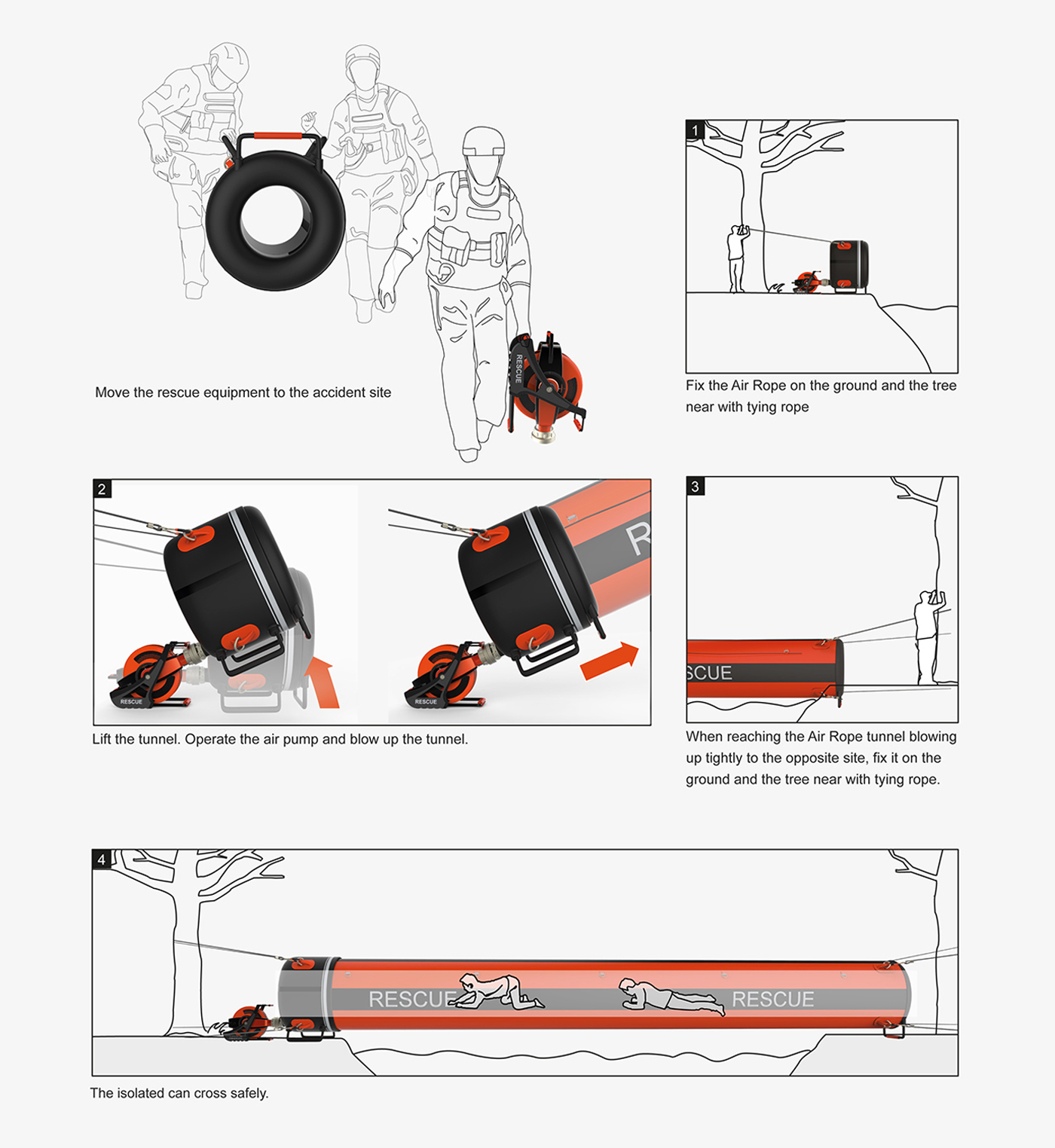 Air Rope，inflation，Lifesaving Bridge，Red dot concept design，