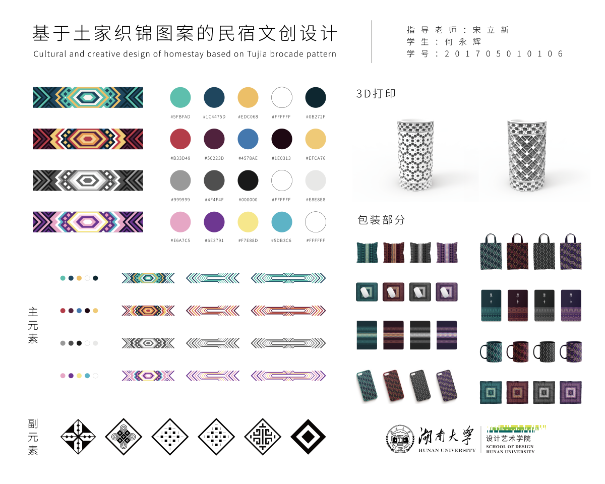 2021 undergraduate graduation design works，Graduation exhibition，School of Design, Hunan University ，Tujia brocade ，Intangible culture，