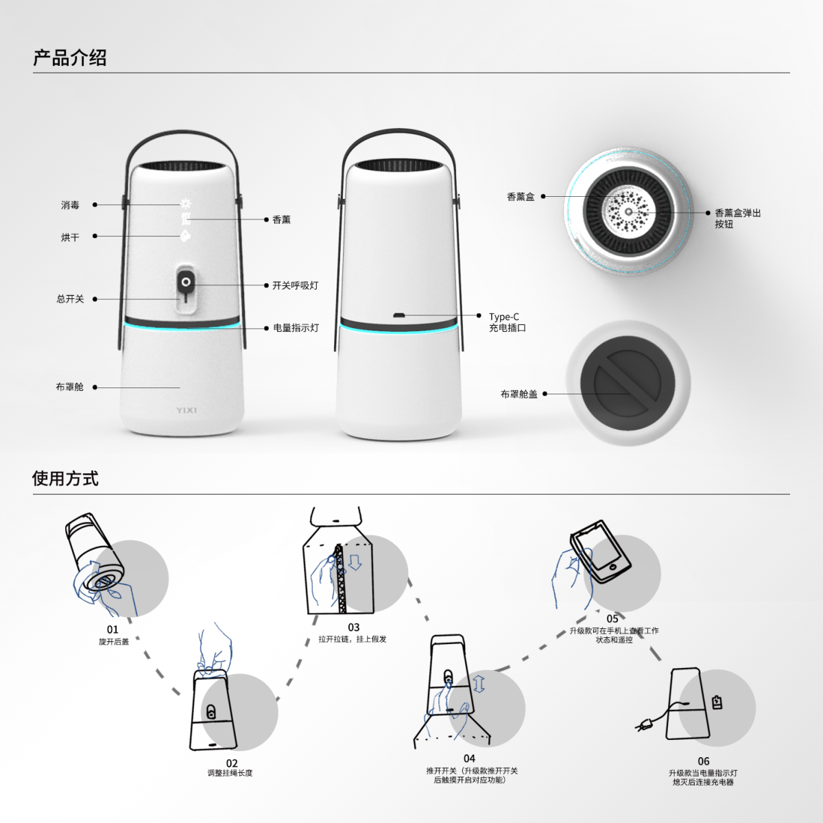 2021 undergraduate graduation design works，Graduation exhibition，School of Design, Hunan University ，Yixi wig dryer，Portable，