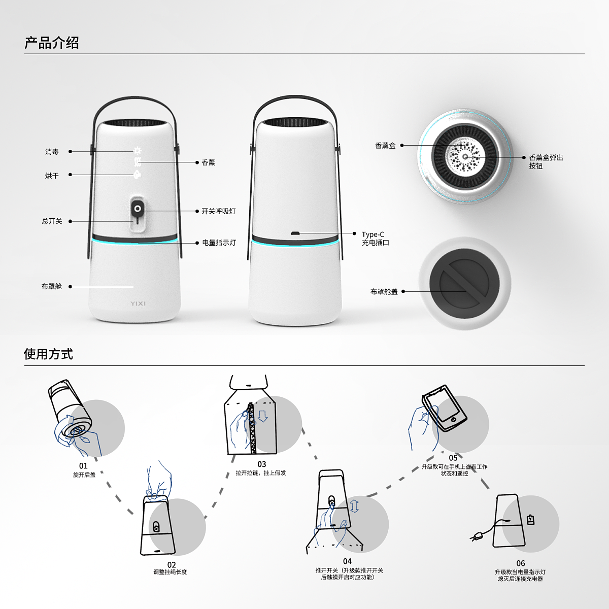 2021 undergraduate graduation design works，Graduation exhibition，School of Design, Hunan University ，Yixi wig dryer，Portable，