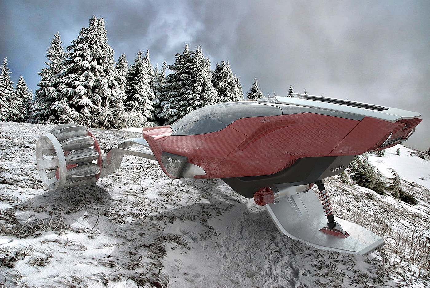Snow motorcycle，Hand drawn，modeling，high speed，vehicle，Polar environment，Snow plain，