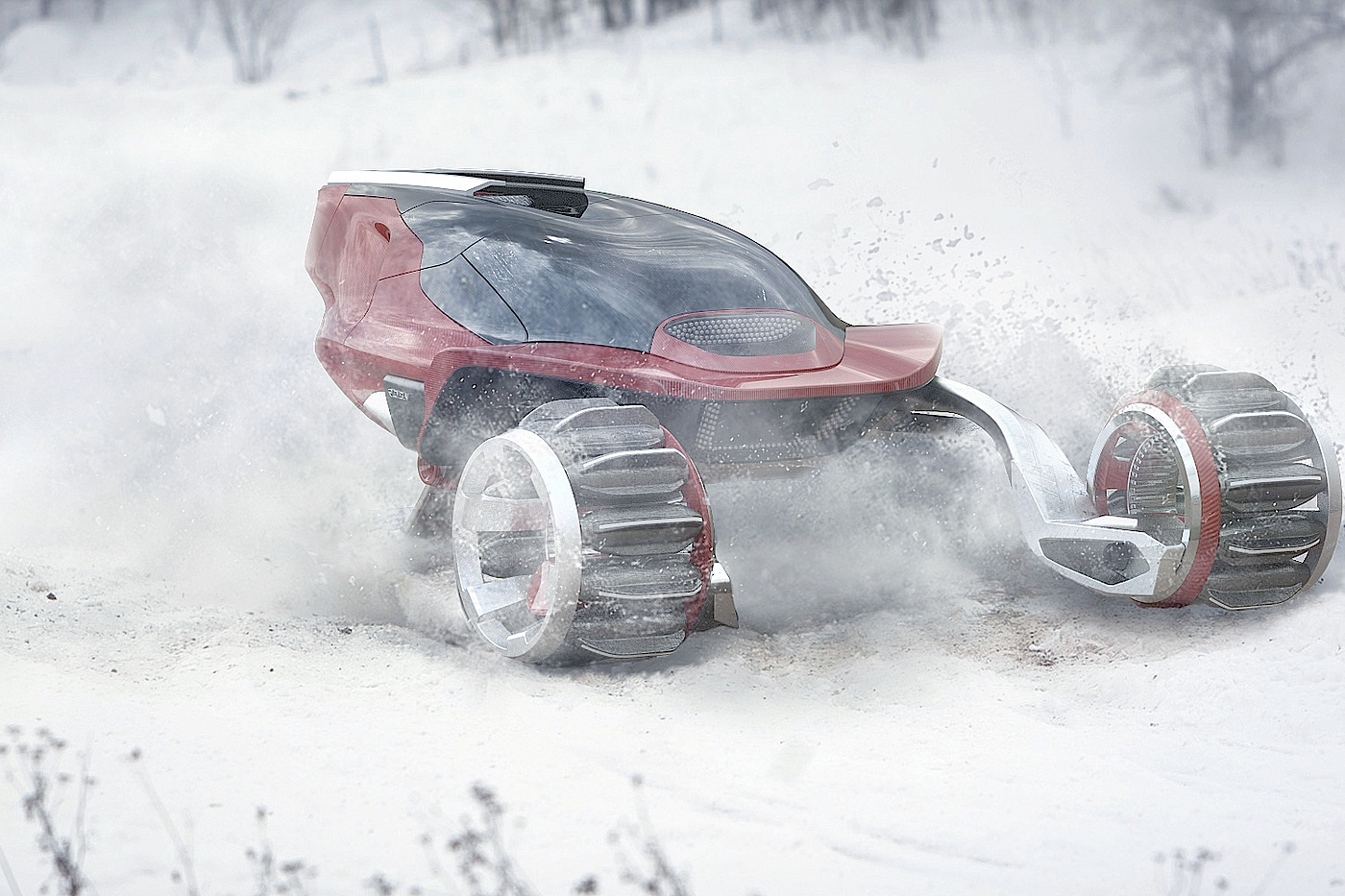 Snow motorcycle，Hand drawn，modeling，high speed，vehicle，Polar environment，Snow plain，