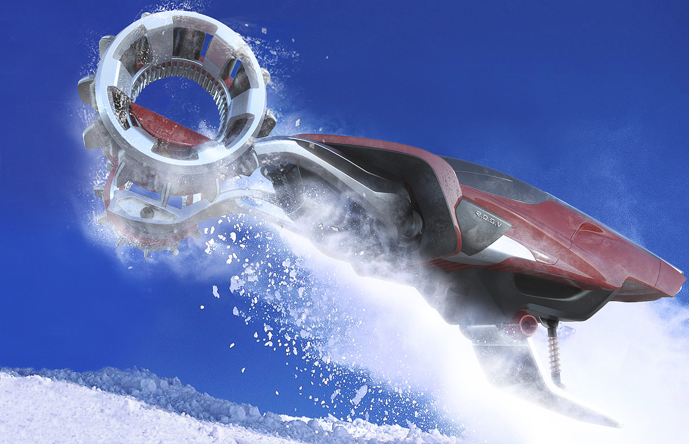 Snow motorcycle，Hand drawn，modeling，high speed，vehicle，Polar environment，Snow plain，