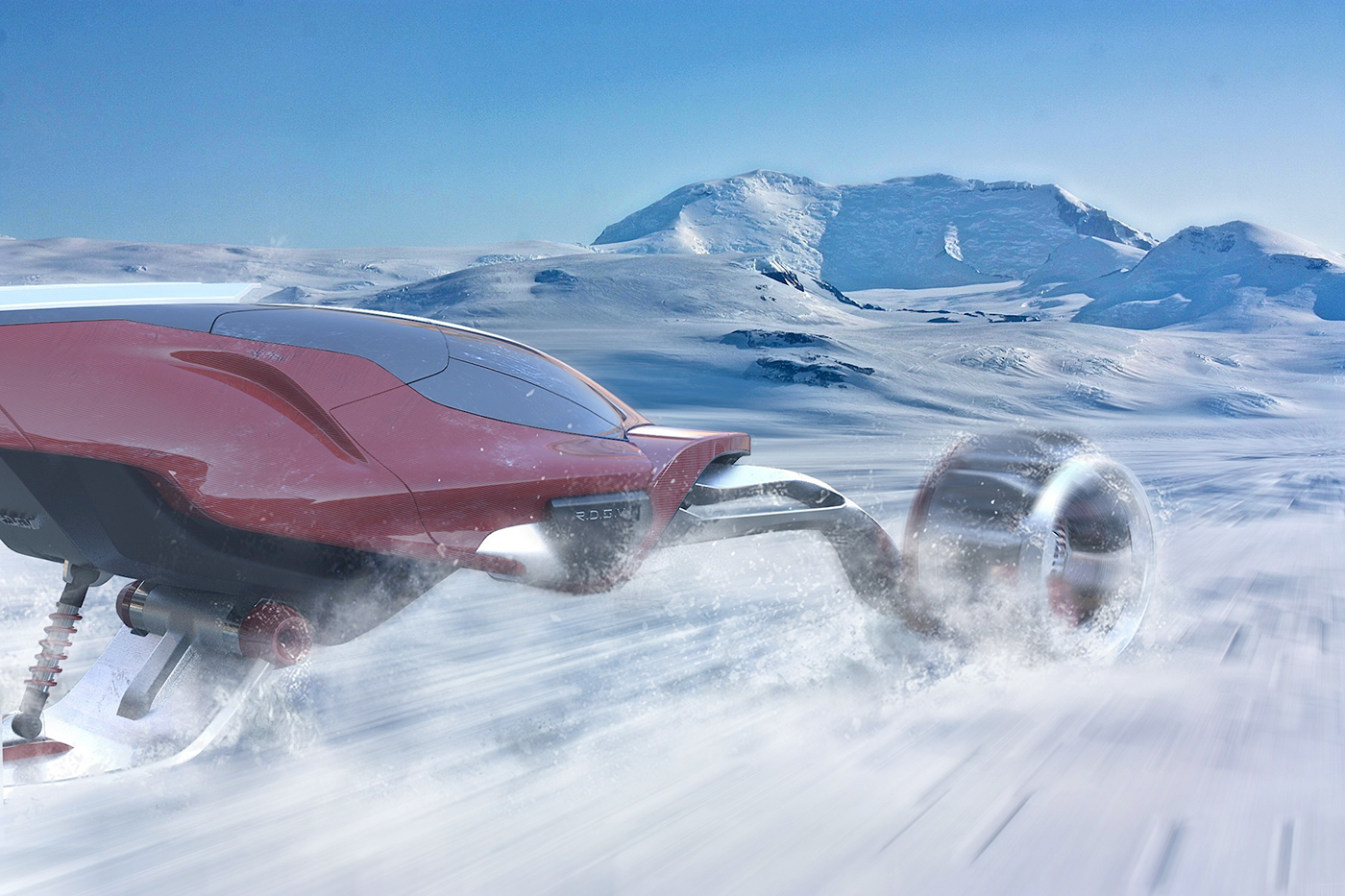 Snow motorcycle，Hand drawn，modeling，high speed，vehicle，Polar environment，Snow plain，