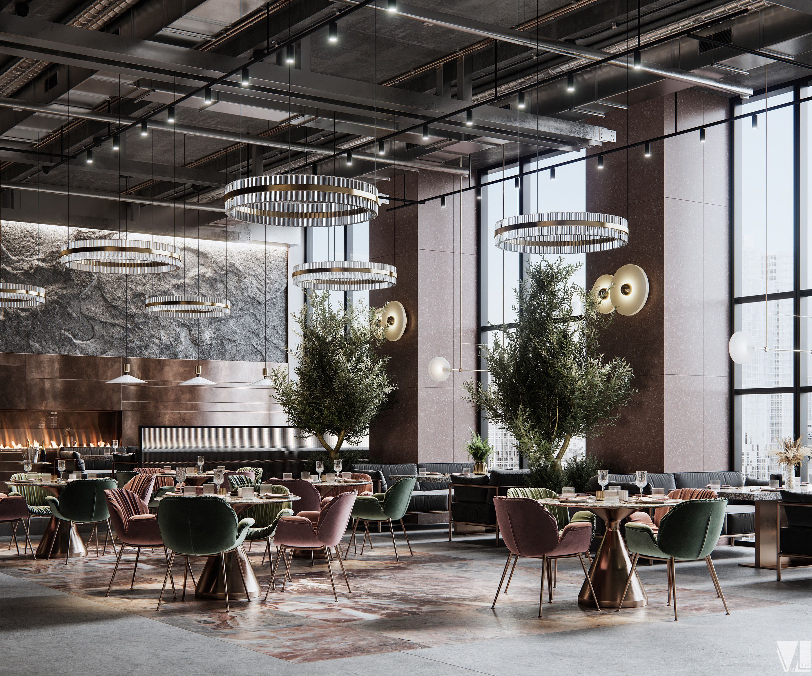 Interior design，decorate，restaurant，cafe，Leisure Area，ZrSiO4，