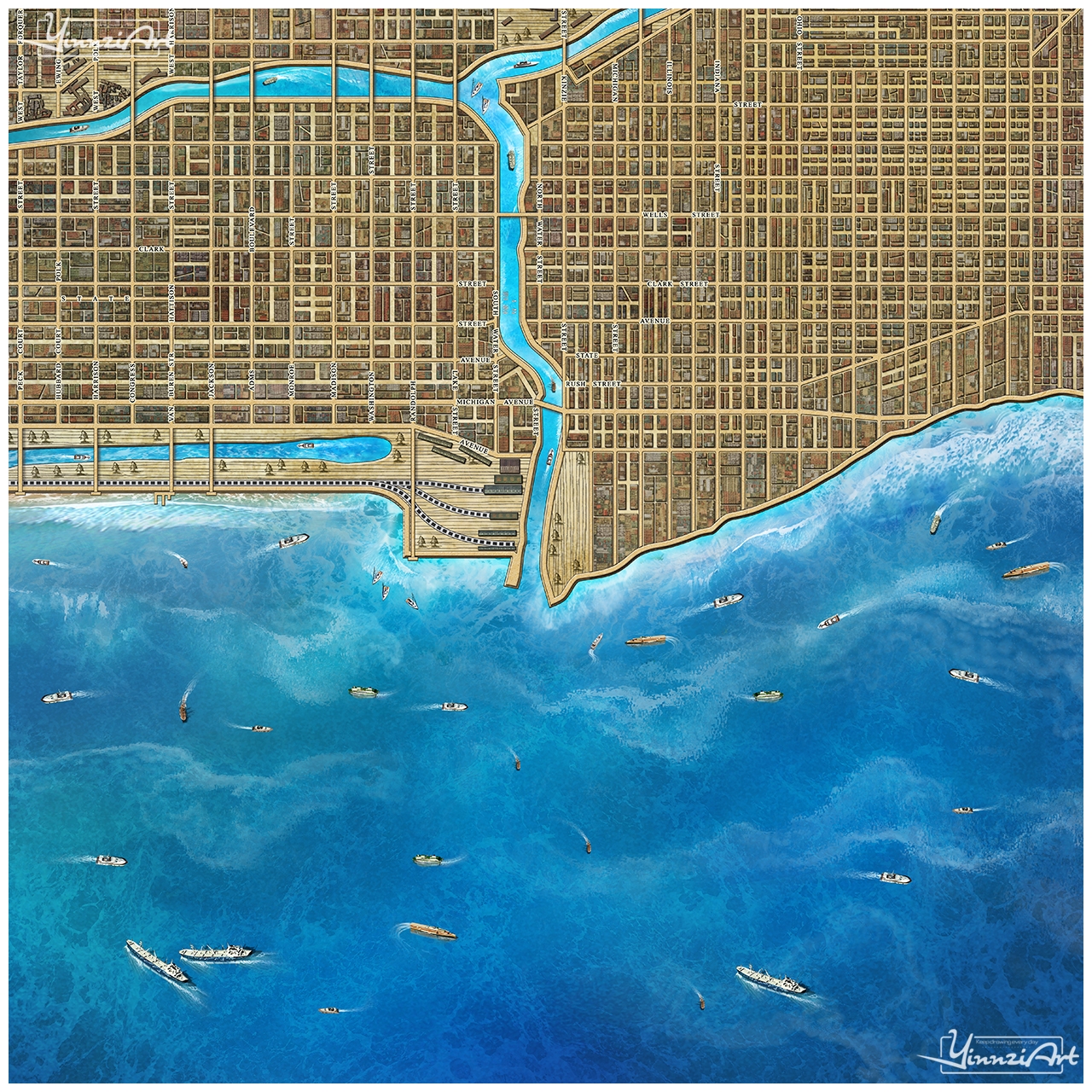 Illustration，Original painting，City illustration，Game original，poster，Map，Jigsaw puzzle，