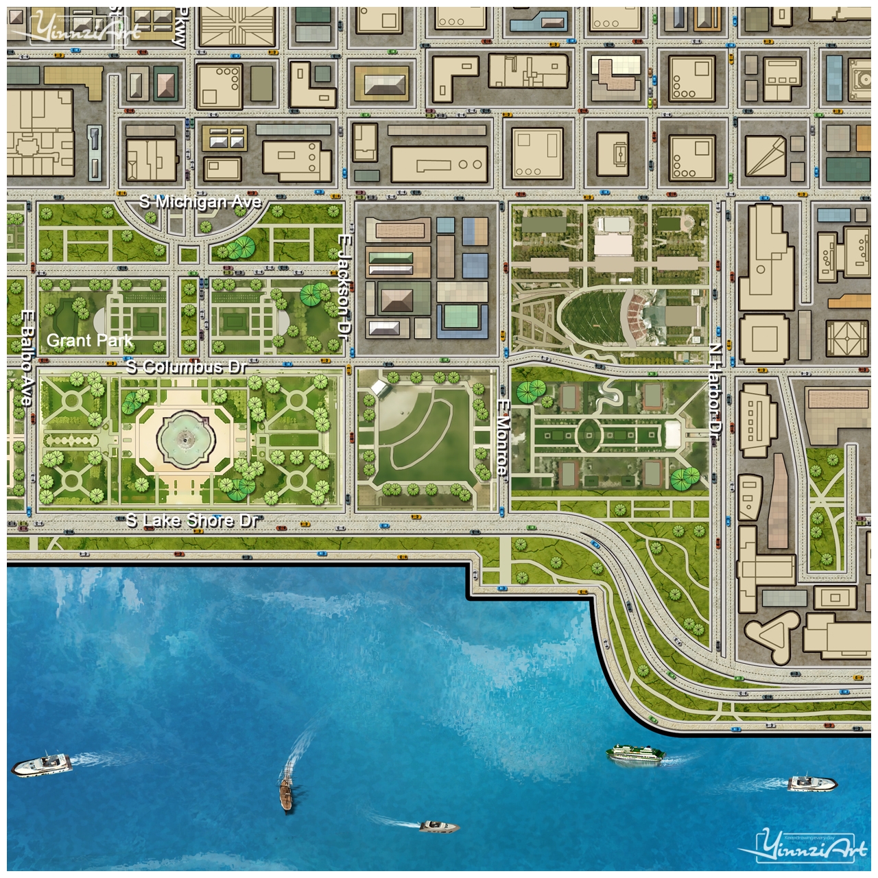 Illustration，Original painting，City illustration，Game original，poster，Map，Jigsaw puzzle，