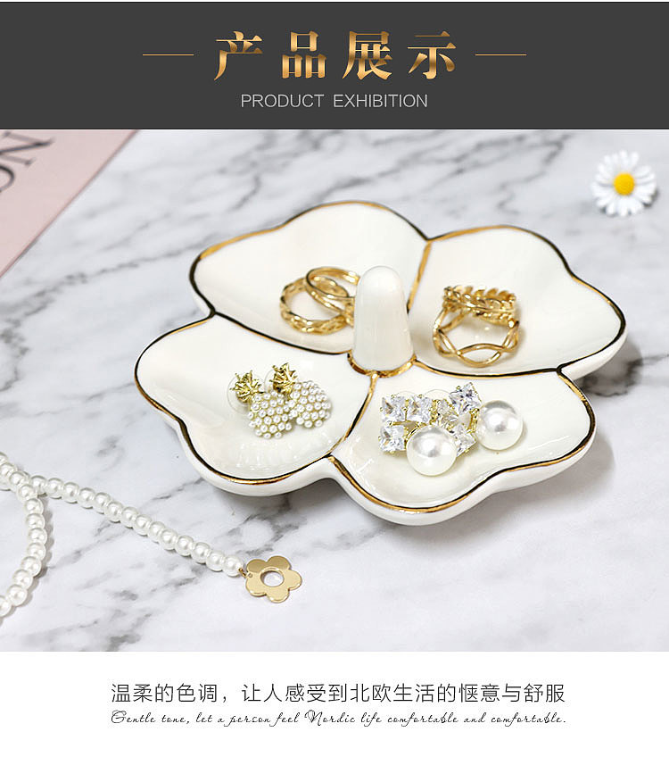 Ring seat，Storage tray，Stationery storage，Classified storage，Clover，ceramics，