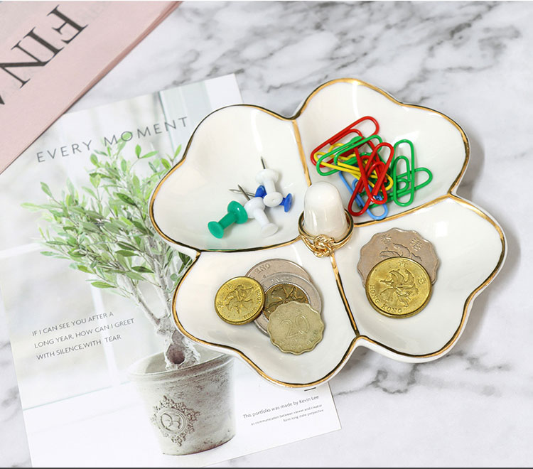 Ring seat，Storage tray，Stationery storage，Classified storage，Clover，ceramics，
