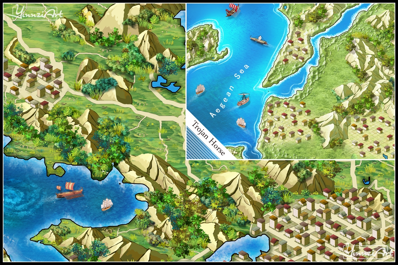 Original painting，Illustration，poster，Game original，City illustration，Map，Jigsaw puzzle，