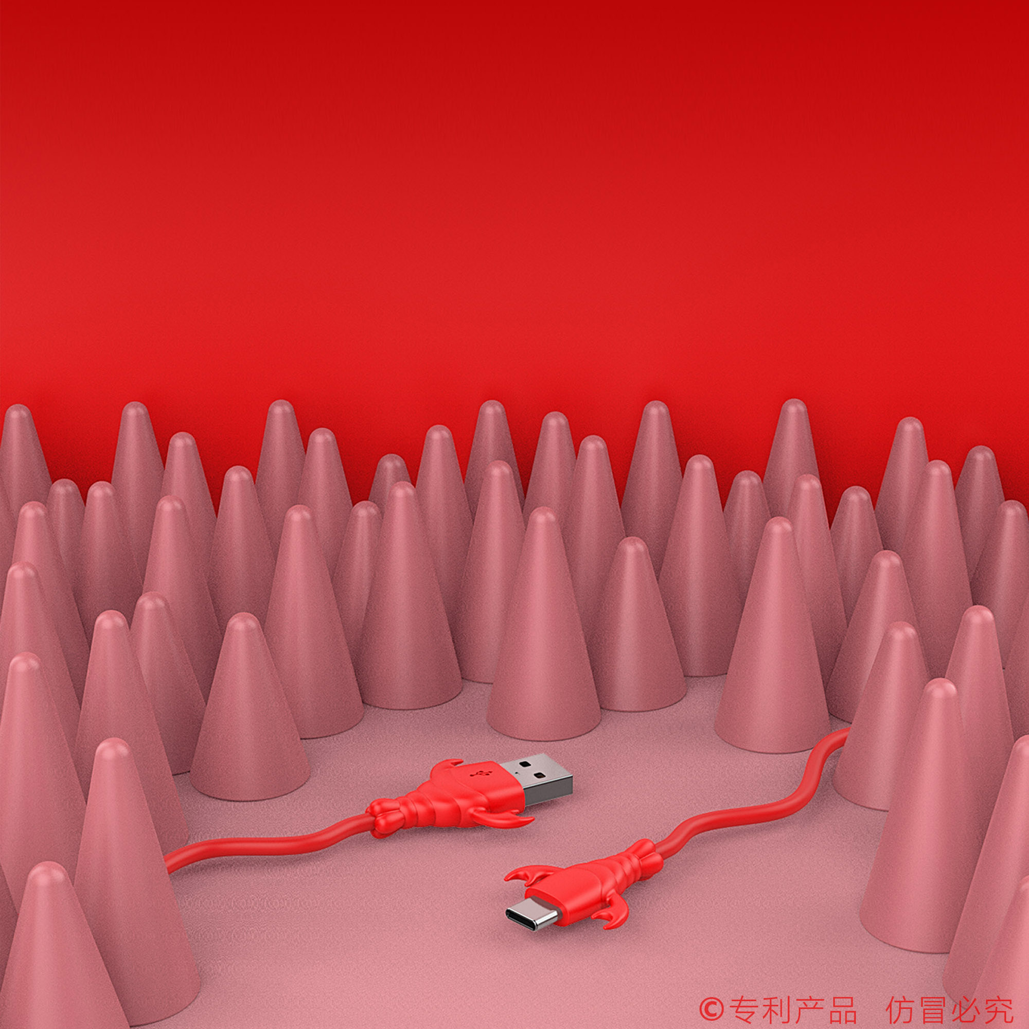 Crayfish，data line，Chinese Red，Mobile phone charging line，，Type-C fast charging data cable，Maiden heart birthday gift，Creative gift customization，