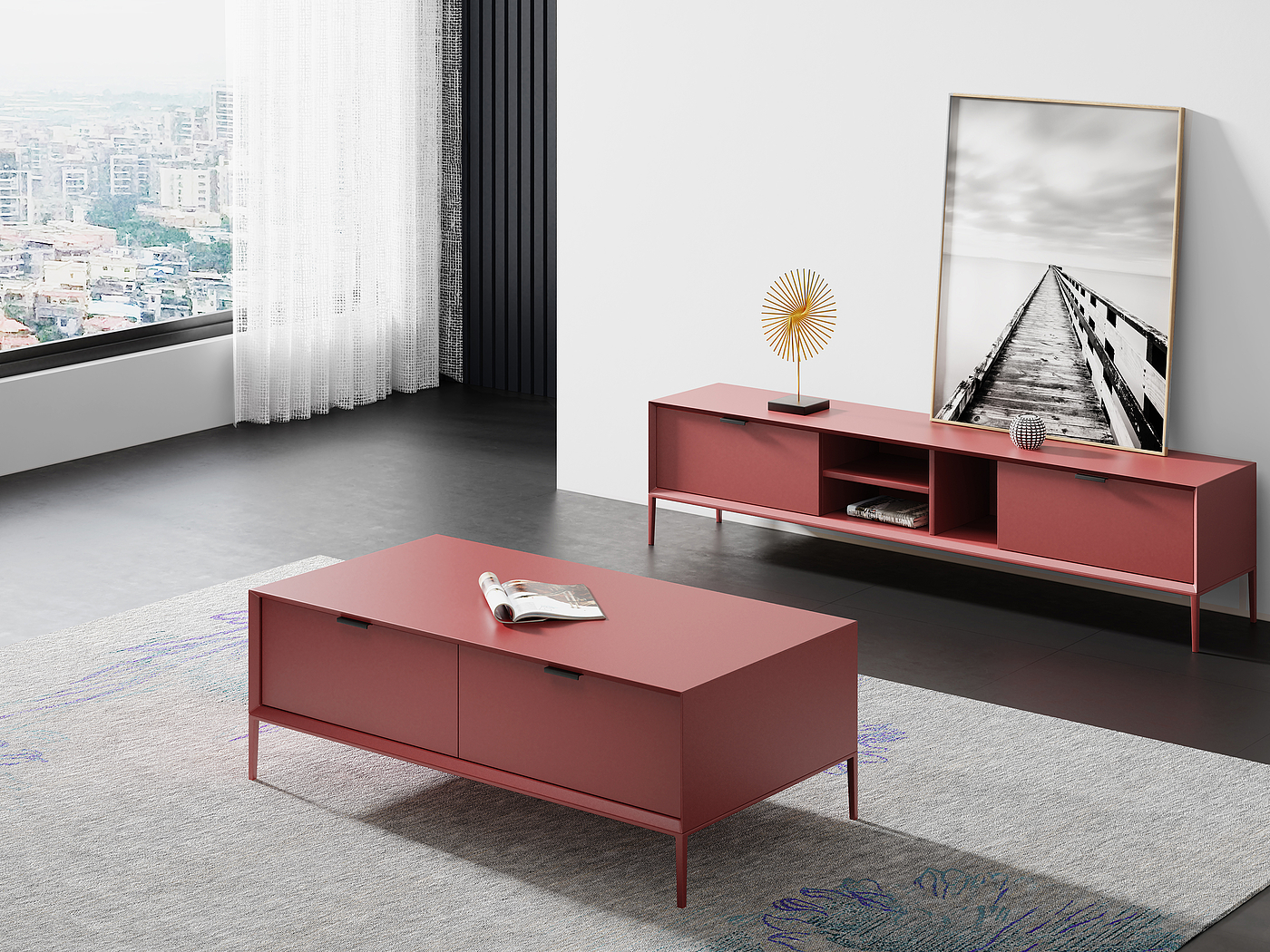 Furniture modeling tutorial，Tutorial furniture rendering，Furniture design course，Tea table TV cabinet，product design，Product modeling，Product rendering，Antique Valley fragrance，