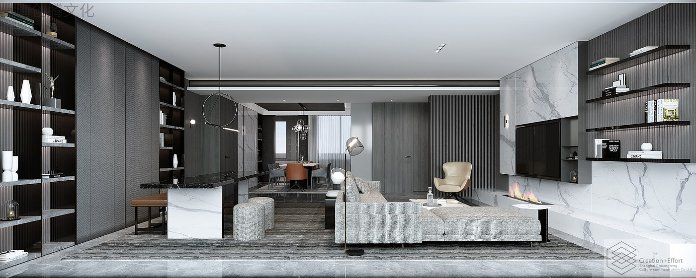 indoor，design sketch，home decoration design，a living room，restaurant，Study，kitchen，bedroom，