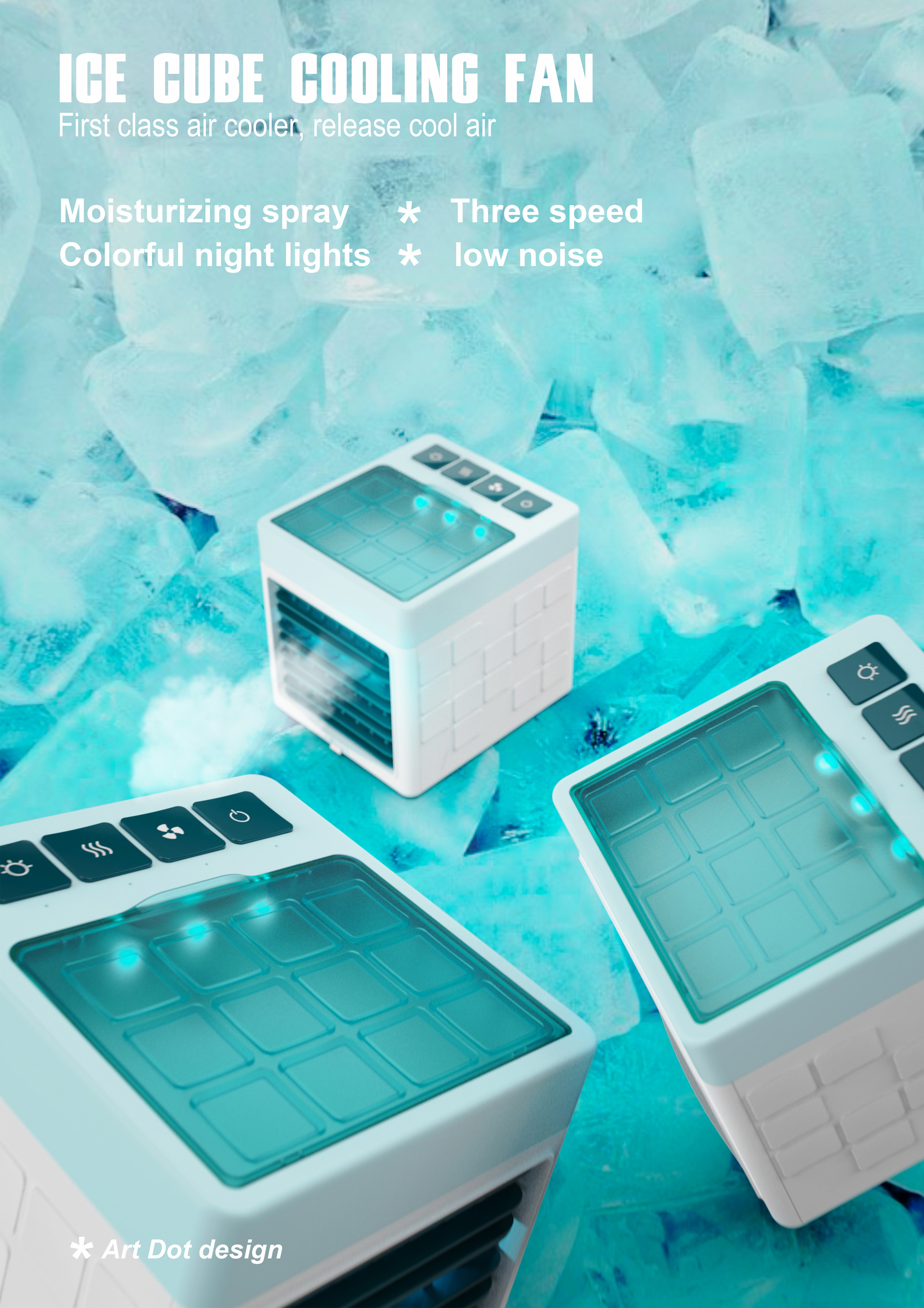 Small fan，Humidifier，product design，Humidification fan，Cooling fan，Desktop fan，ice block，