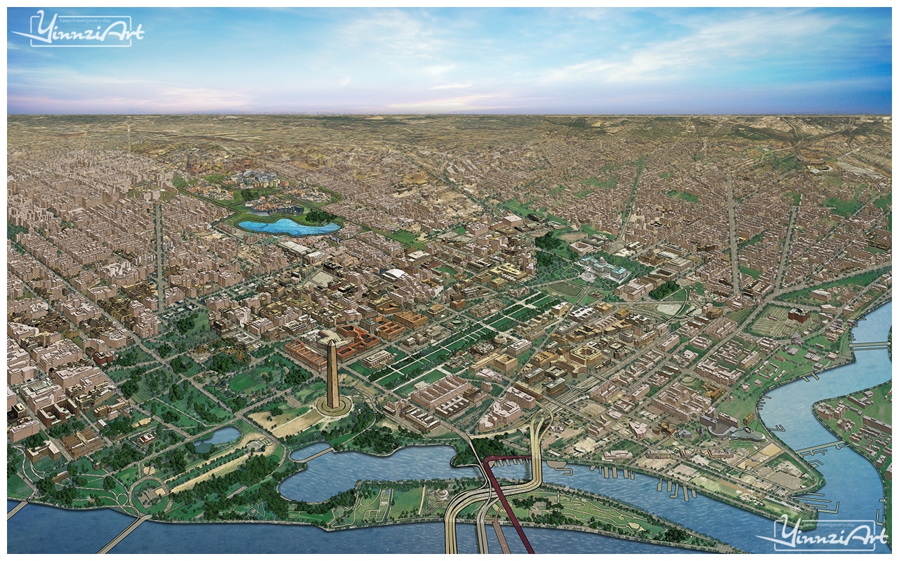 Illustration，Original painting，Game original，City illustration，poster，Map，Jigsaw puzzle，