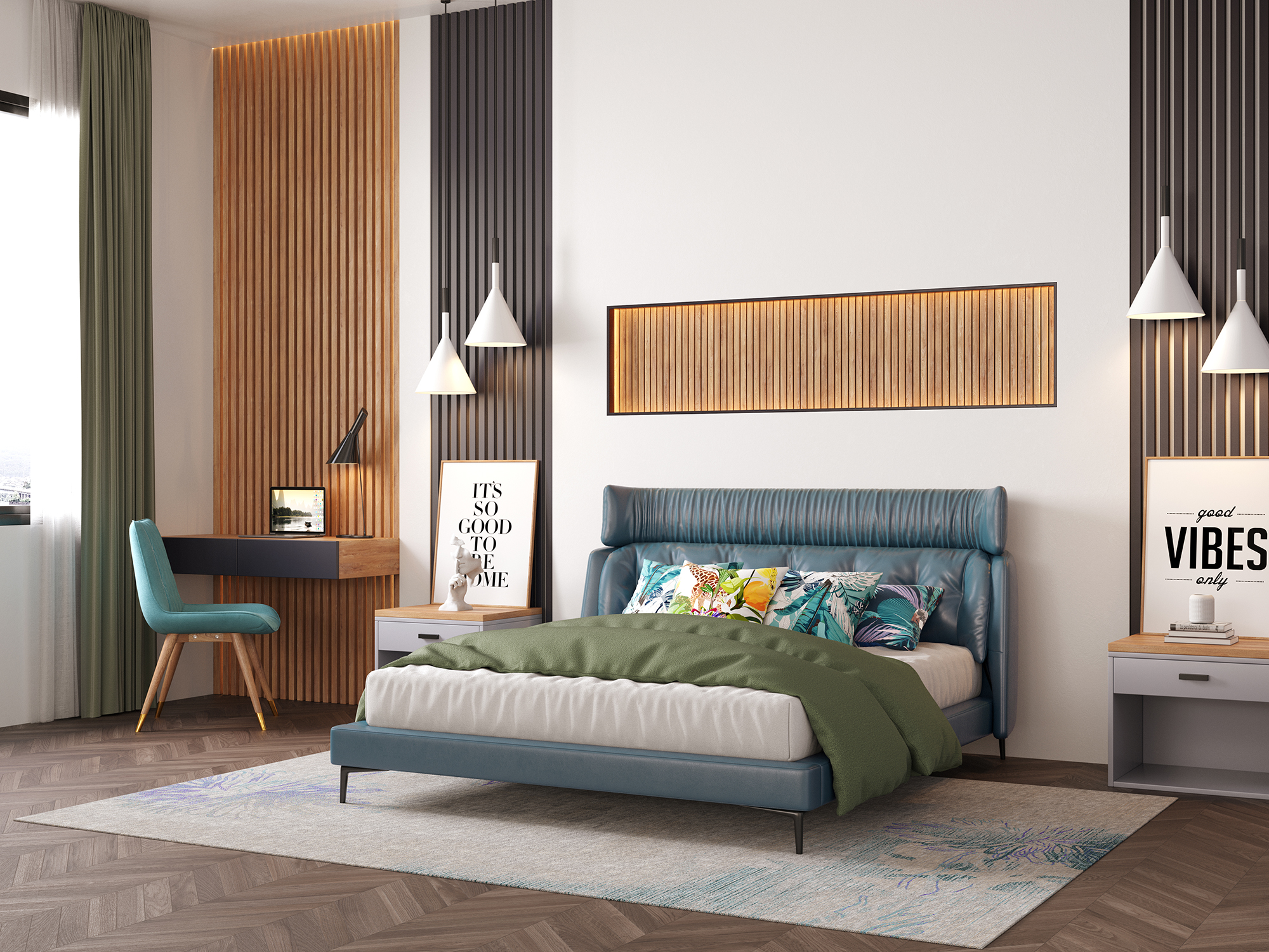 Leather bed，Furniture modeling and rendering tutorial，Home Furnishing，furniture design ，product design，Product modeling，Product rendering，Antique Valley fragrance，