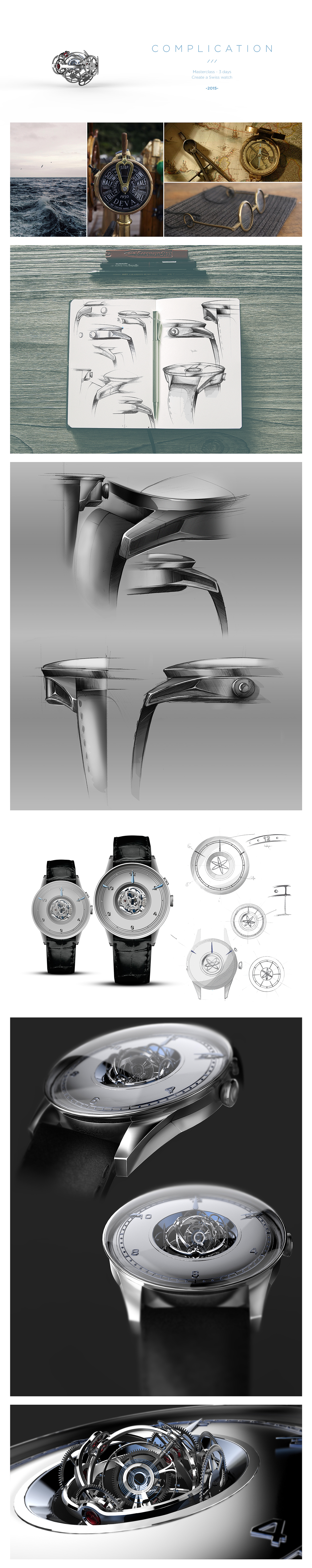 Hand drawn，Render，modeling，mechanical watch，Tourbillon ，