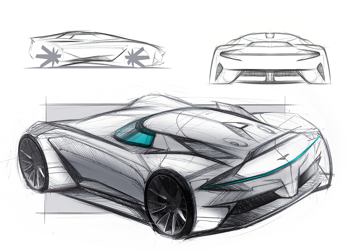 Aston Martin，汽车设计，手绘，