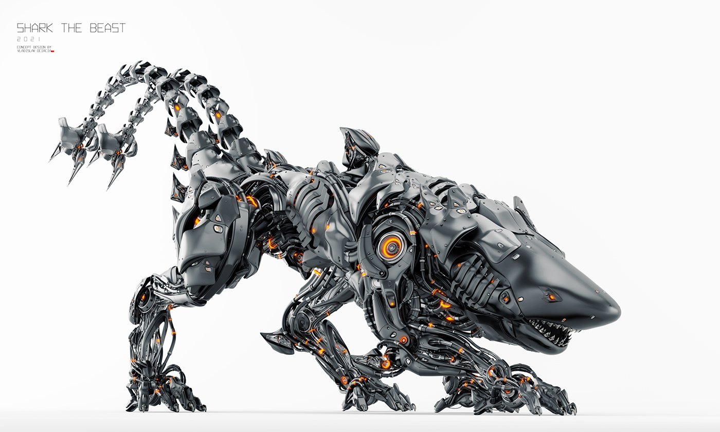 robot，science fiction，shark，