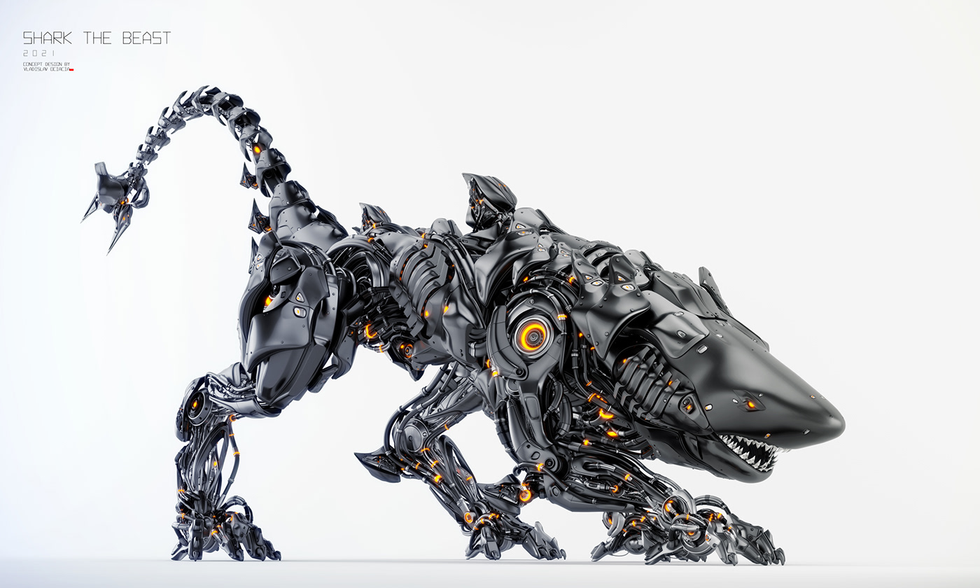 robot，science fiction，shark，