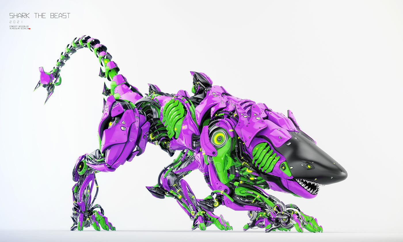 robot，science fiction，shark，