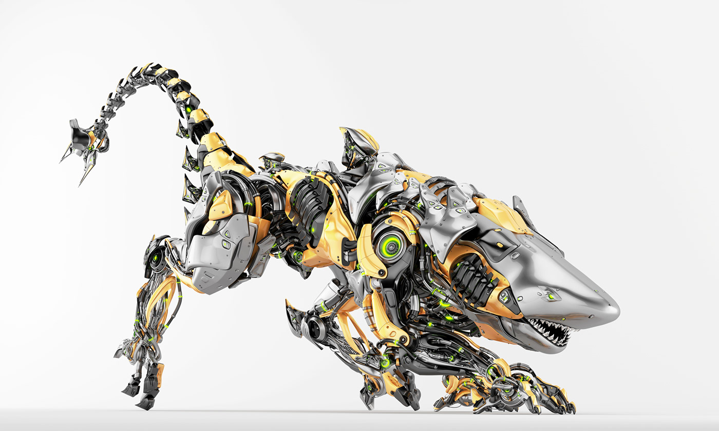 robot，science fiction，shark，