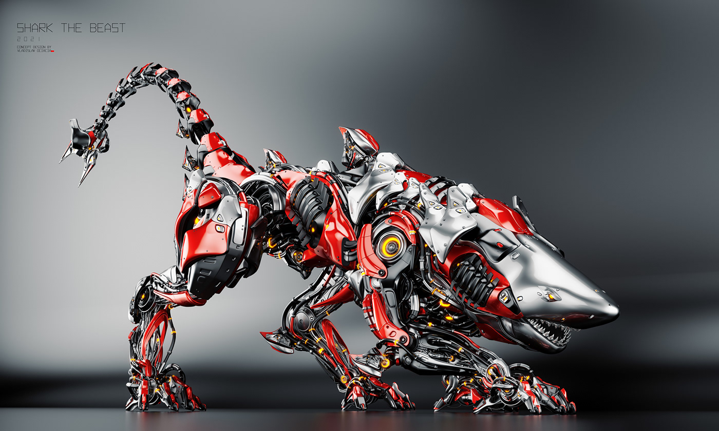 robot，science fiction，shark，