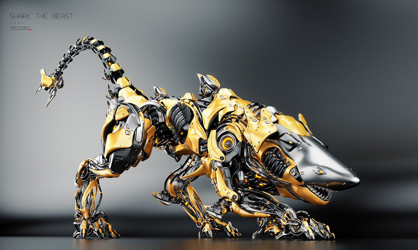 robot，science fiction，shark，