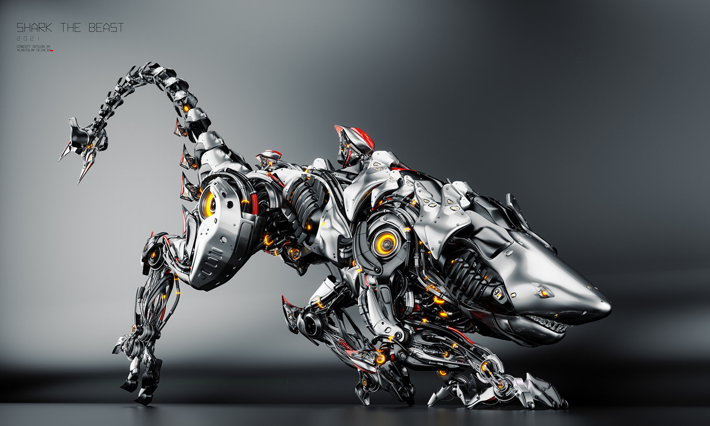 robot，science fiction，shark，