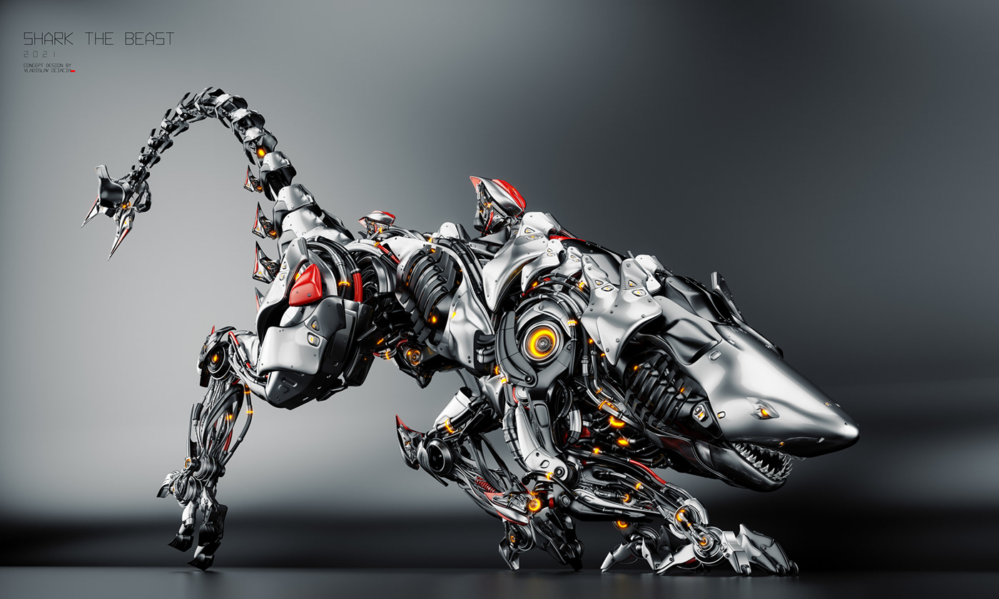 robot，science fiction，shark，
