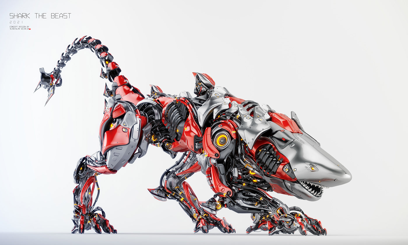 robot，science fiction，shark，