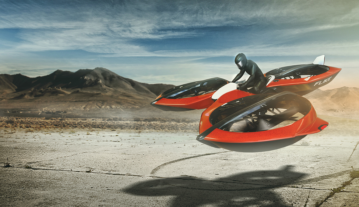 载人无人机，螺旋桨，混合动力飞机，红色，新型交通工具，飞行器，
