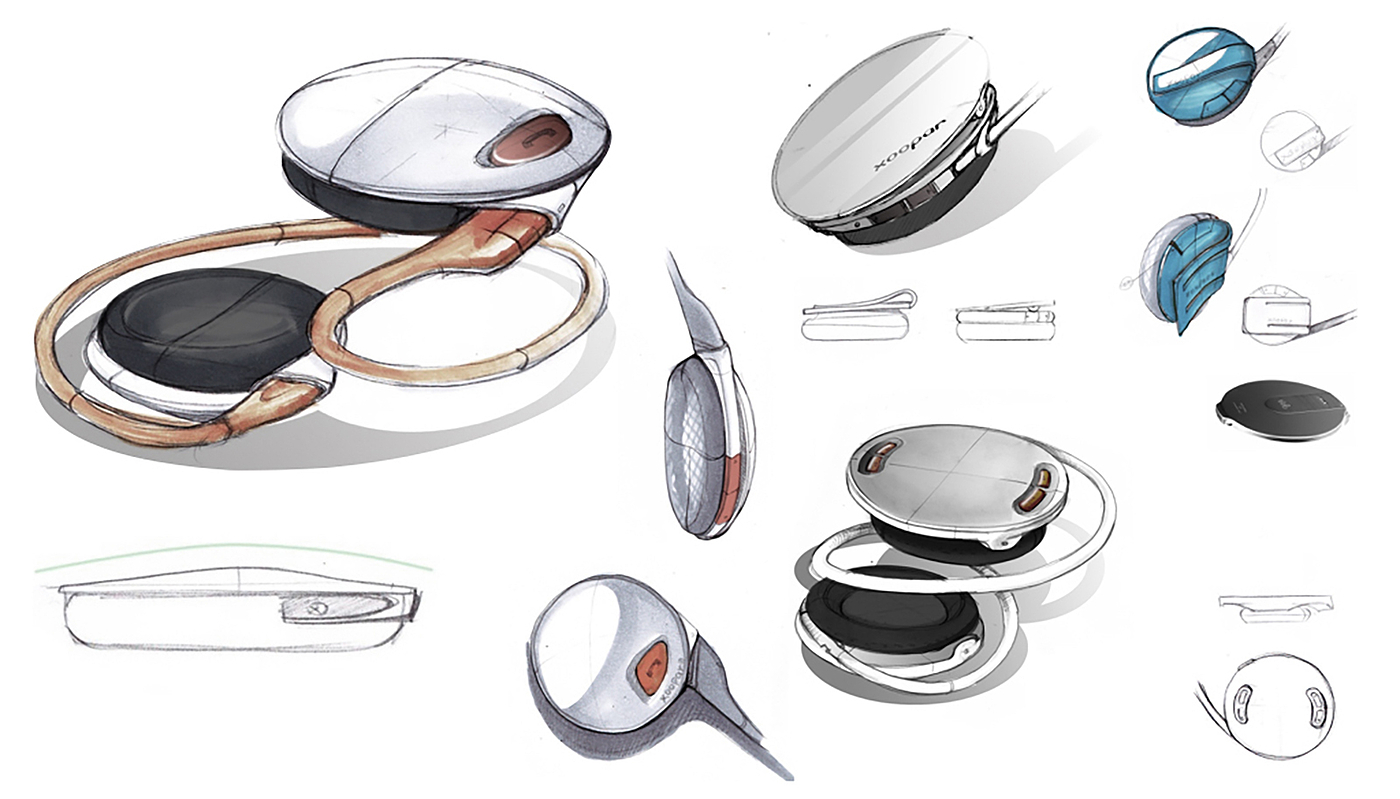 conceptual design，Bluetooth headset，outdoors，motion，