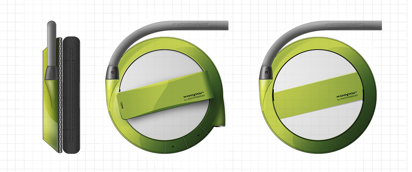 conceptual design，Bluetooth headset，outdoors，motion，