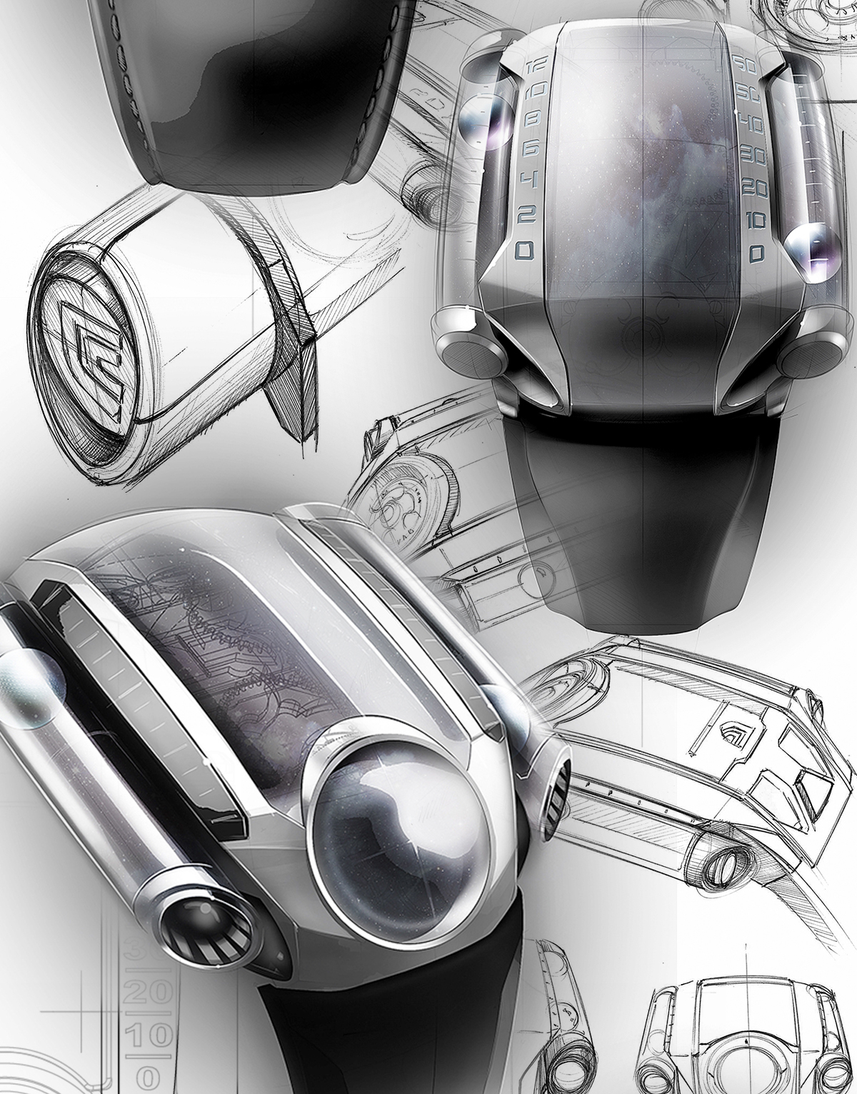brand，X-Train，Hand drawn，Render，Wrist watch，draft，