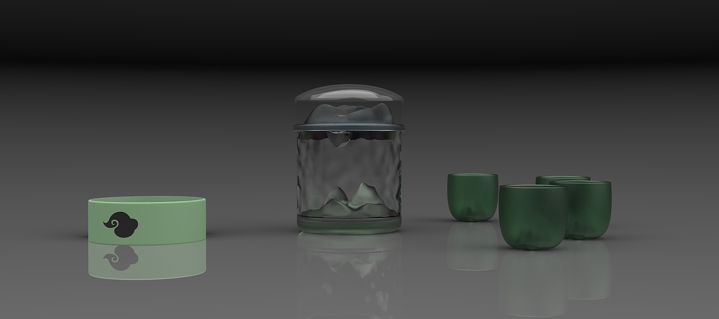 Series tea set，Glass material，Traditional artistic conception，The combination of mountains and clouds，