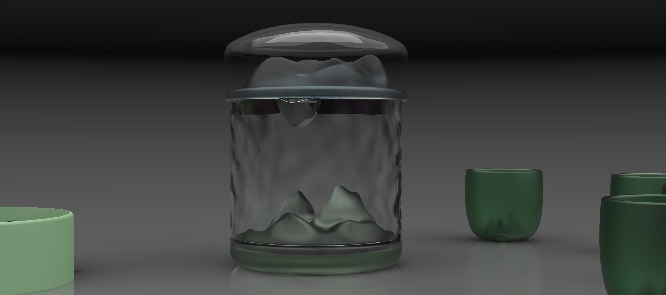 Series tea set，Glass material，Traditional artistic conception，The combination of mountains and clouds，