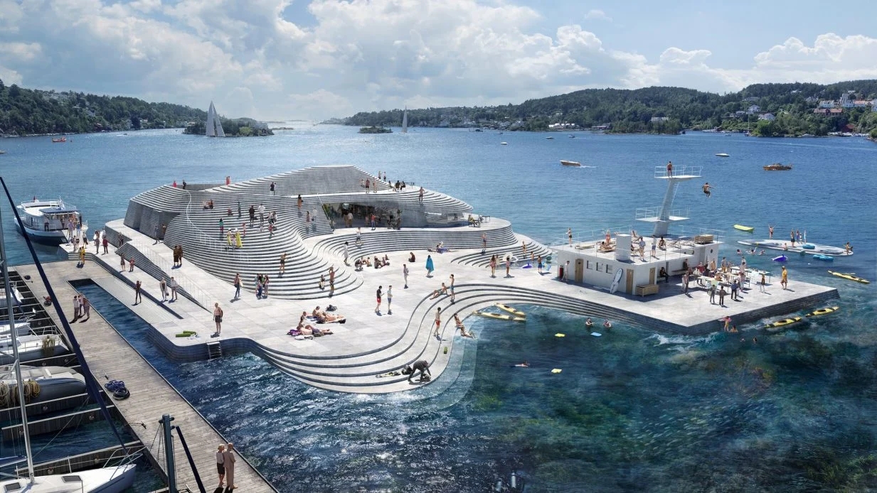 Harbour bathing beach，Norway，vitality，sustainable，