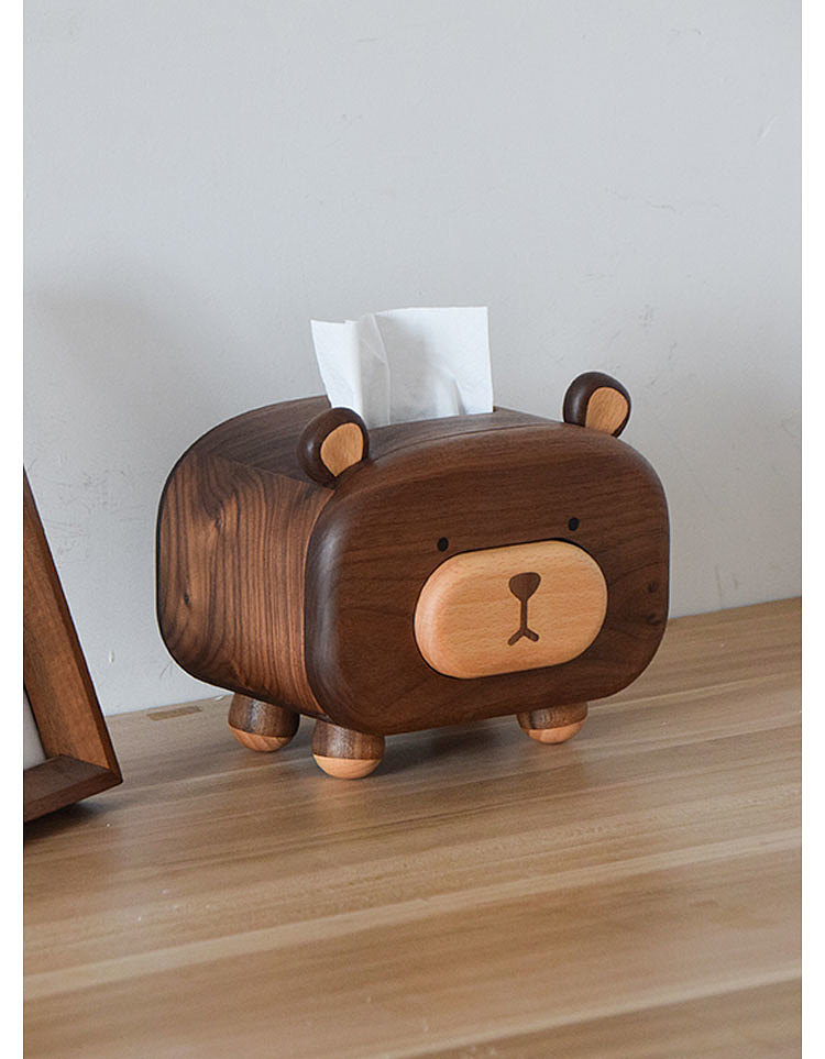 Solid wood tissue box，Cute bear，Toothpick box，Black walnut tissue box，