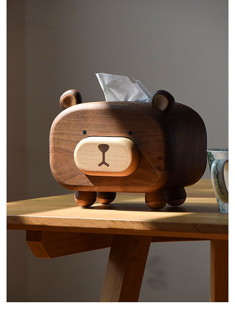 Solid wood tissue box，Cute bear，Toothpick box，Black walnut tissue box，