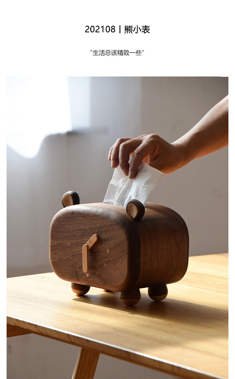 Solid wood tissue box，Solid wood clock，Love little bear，clocks and watches，Lovely animals，