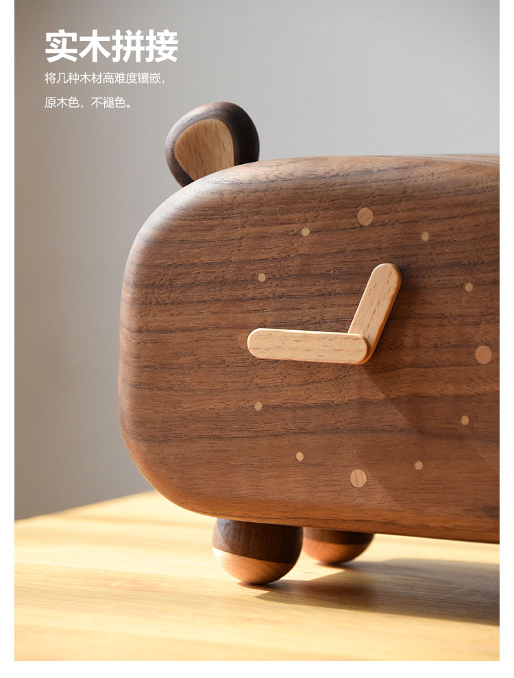 Solid wood tissue box，Solid wood clock，Love little bear，clocks and watches，Lovely animals，