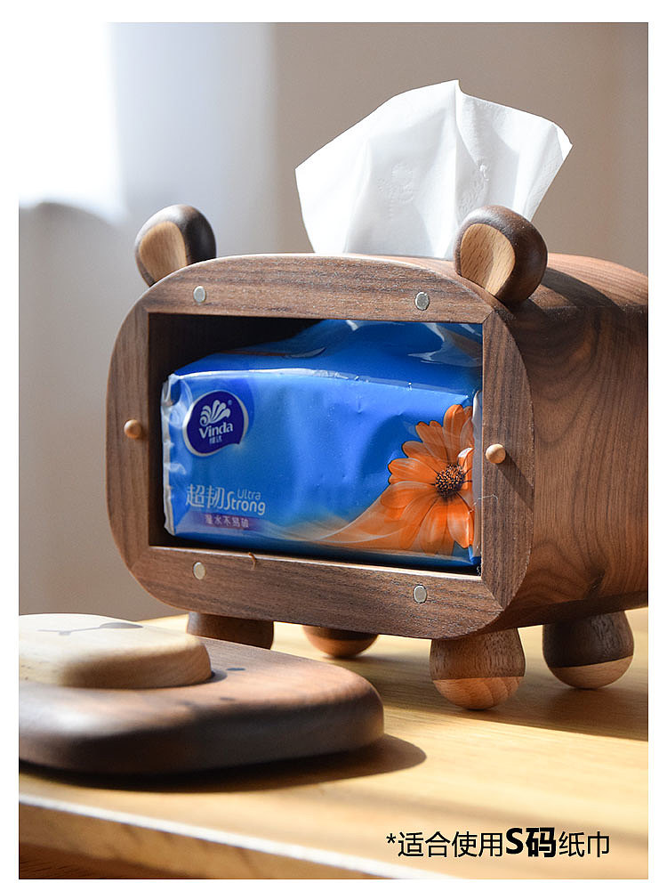 Solid wood tissue box，Solid wood clock，Love little bear，clocks and watches，Lovely animals，