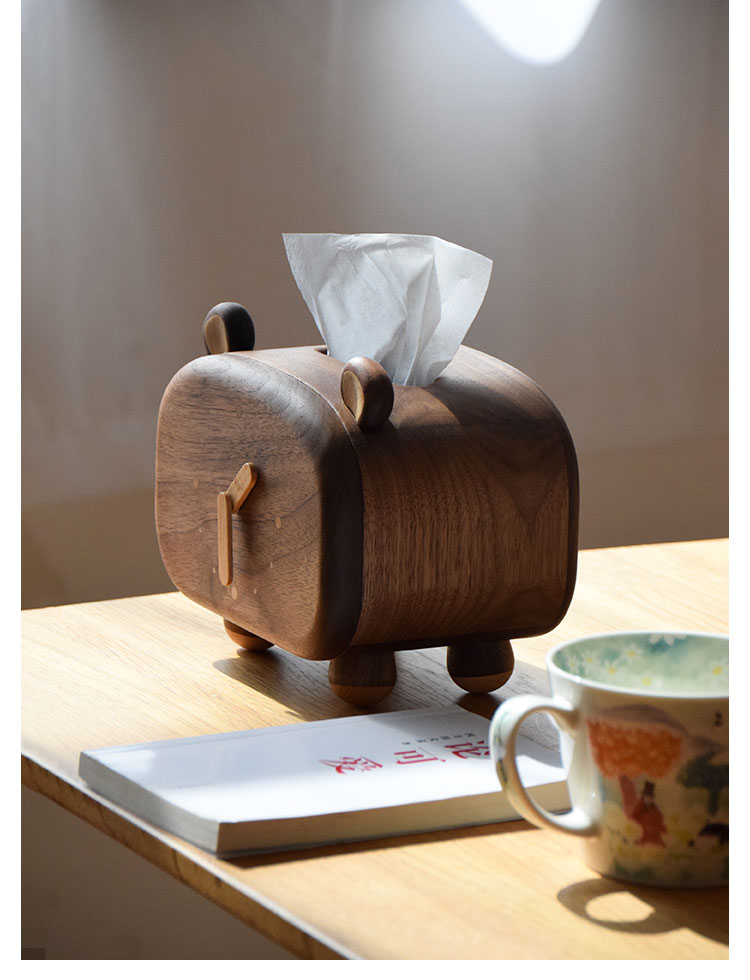 Solid wood tissue box，Solid wood clock，Love little bear，clocks and watches，Lovely animals，