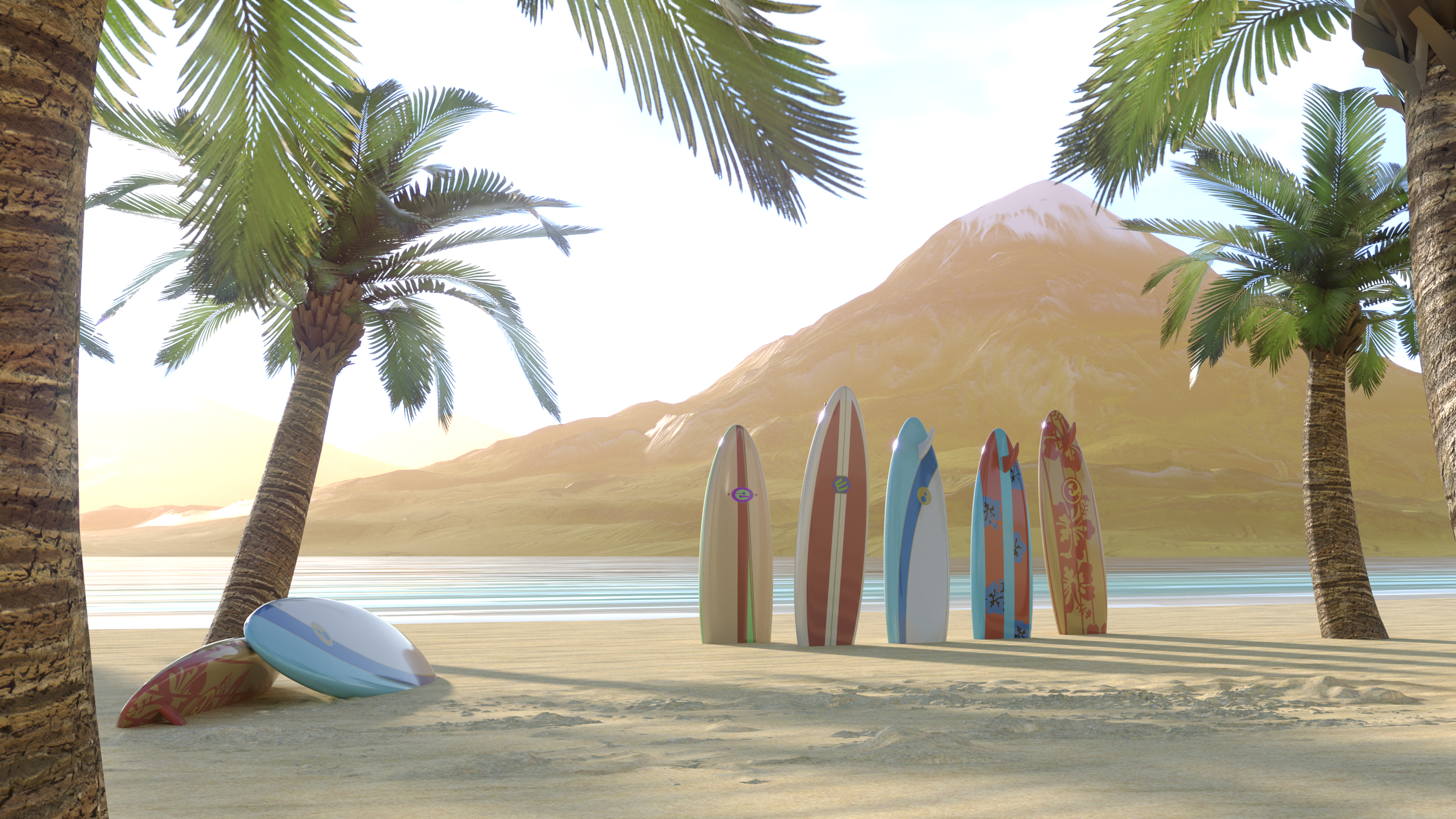 Realistic rendering，Surf board，Realistic scene，
